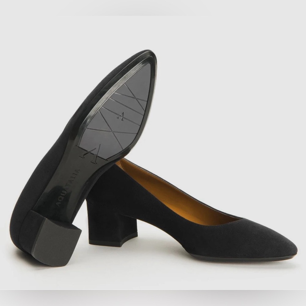 Aquatalia Pasha Black Suede Weatherproof Block Heel Pumps Size 12M - Picture 2 of 10